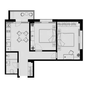 2 комнатная 54.3м²