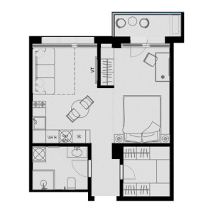 1 комнатная 44.8м²