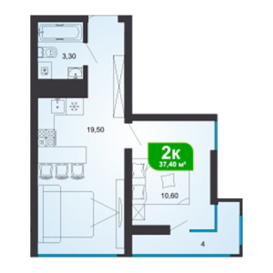 2 комнатная 37.4м²