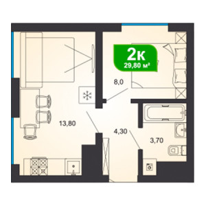 2 комнатная 29.8м²