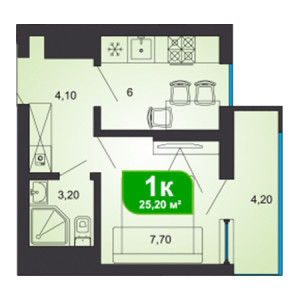 1 комнатная 25.2м²