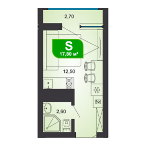 Студия 17.8м²