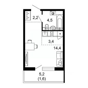 Студия 26.1м²