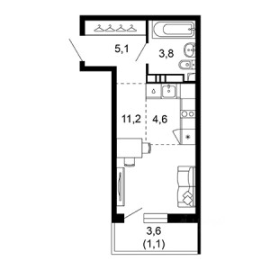 Студия 25.8м²