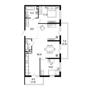 3 комнатная 77.7м²