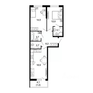 2 комнатная 63.8м²