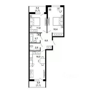 2 комнатная 60.8м²