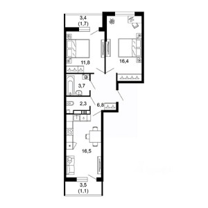 2 комнатная 60.3м²