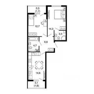 2 комнатная 59.5м²