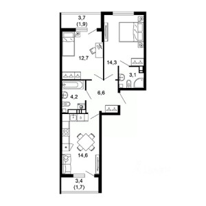 2 комнатная 59.1м²