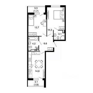 2 комнатная 58.8м²