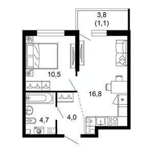 1 комнатная 37.1м²