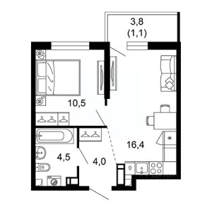 1 комнатная 36.5м²