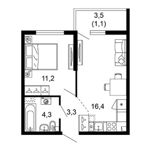 1 комнатная 36.3м²