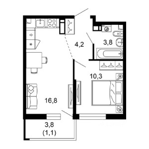 1 комнатная 36.2м²