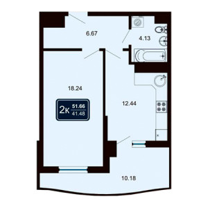 1 комнатная 51.66м²