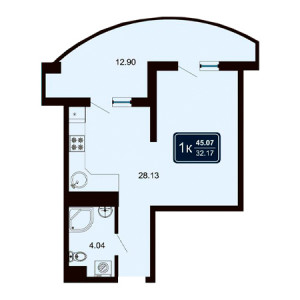 1 комнатная 45.07м²