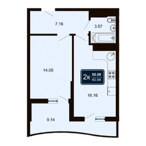 2 комнатная 50.08м²