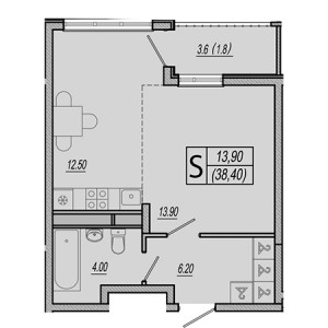 Студия 38.4м²