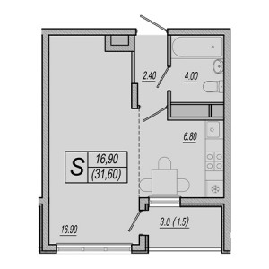 Студия 31.6м²