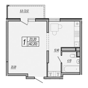 1 комнатная 42.2м²