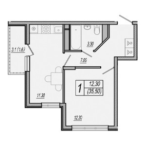 1 комнатная 35.5м²