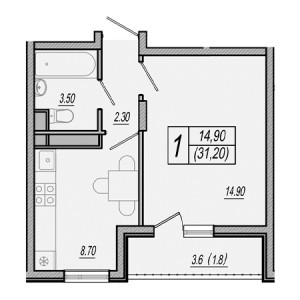 1 комнатная 31.2м²