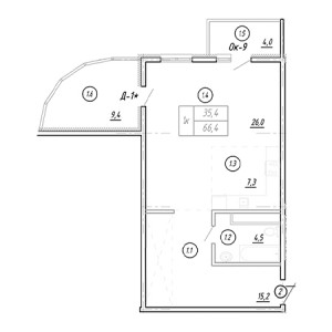 Студия 66м²