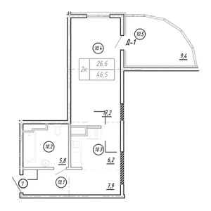 Студия 46.5м²