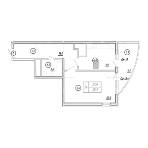 1 комнатная 59.3м²