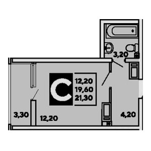 Студия 21.3м²