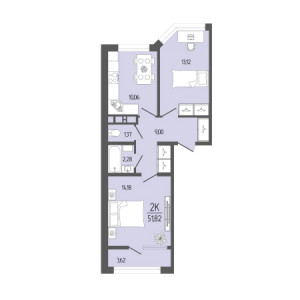 2 комнатная 51.82м²