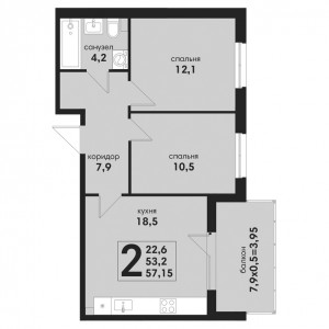 2 комнатная 57.15м²