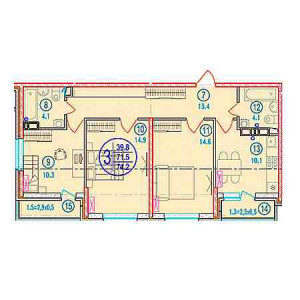 3 комнатная 74.2м²