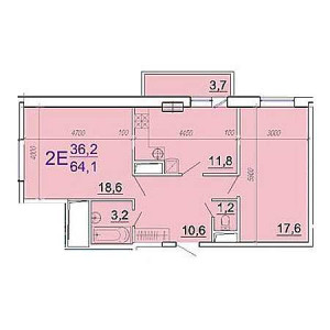 2 комнатная 64.1м²