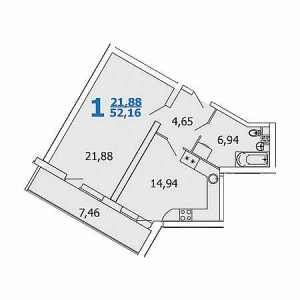 1 комнатная 52.16м²