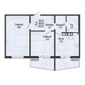 2 комнатная 64.07м²