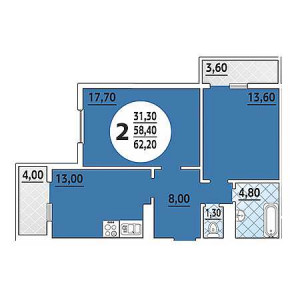 2 комнатная 62.2м²