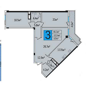 3 комнатная 117.4м²