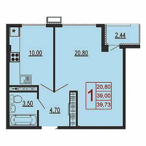 1 комнатная 39.73м²