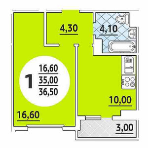 1 комнатная 36.5м²