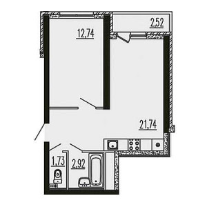 1 комнатная 41.65м²