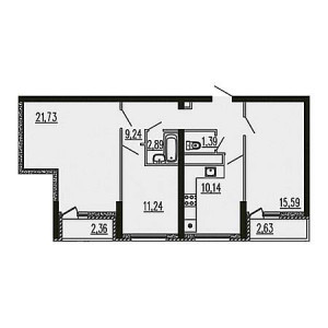 3 комнатная 77.91м²