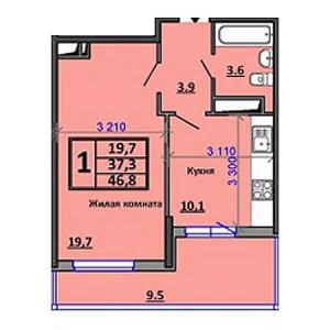 1 комнатная 46.8м²