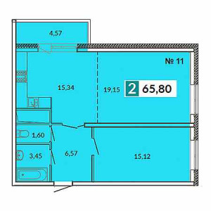 1 комнатная 65.8м²