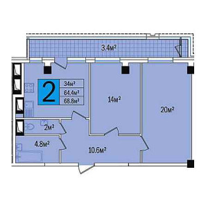 2 комнатная 68.8м²