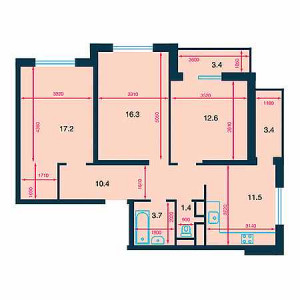 3 комнатная 76.5м²