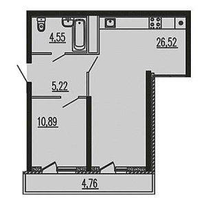 1 комнатная 51.94м²