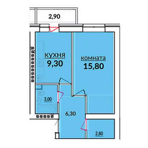 1 комнатная 36.9м²