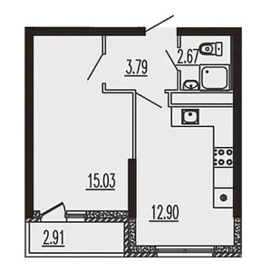 1 комнатная 37.3м²